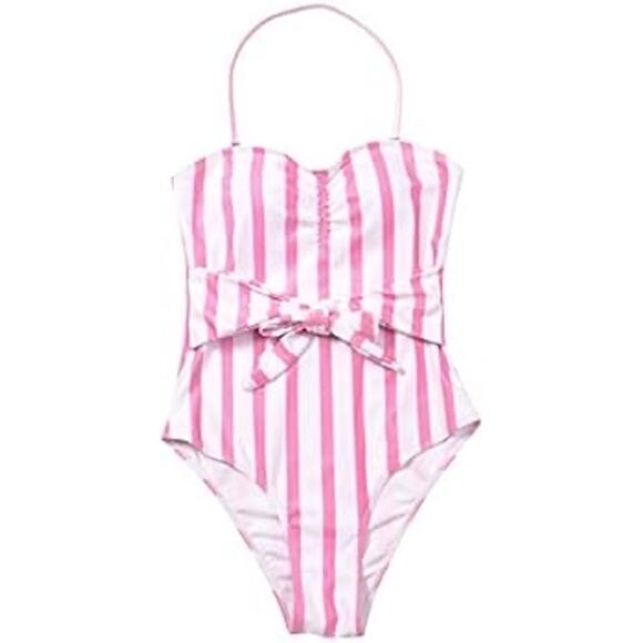 No Brand Other - NWOT YOLAI Pink & White Striped Print Tube Top Strap Swimsuit Sz. M